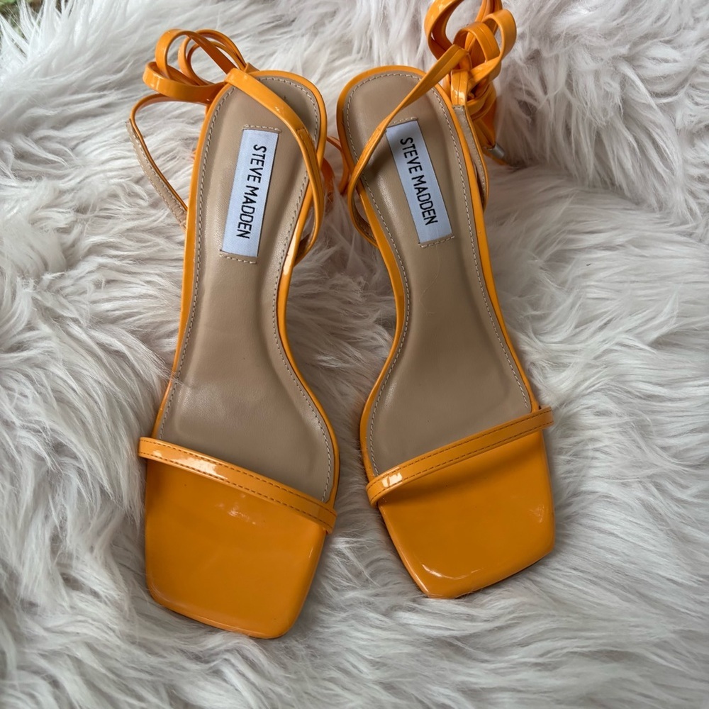 Steve Madden Bold Orange Strappy Heels - Picture 3 of 6